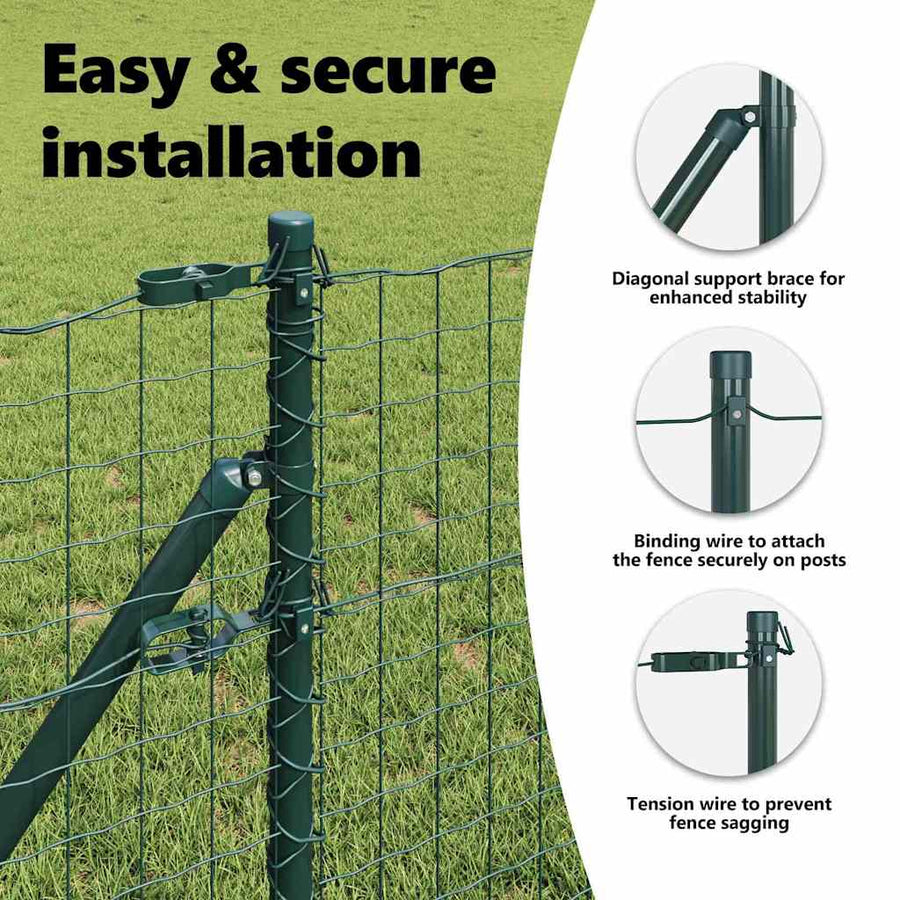 Embedded Fence Post 26 pcs Green Powder-Coated Steel