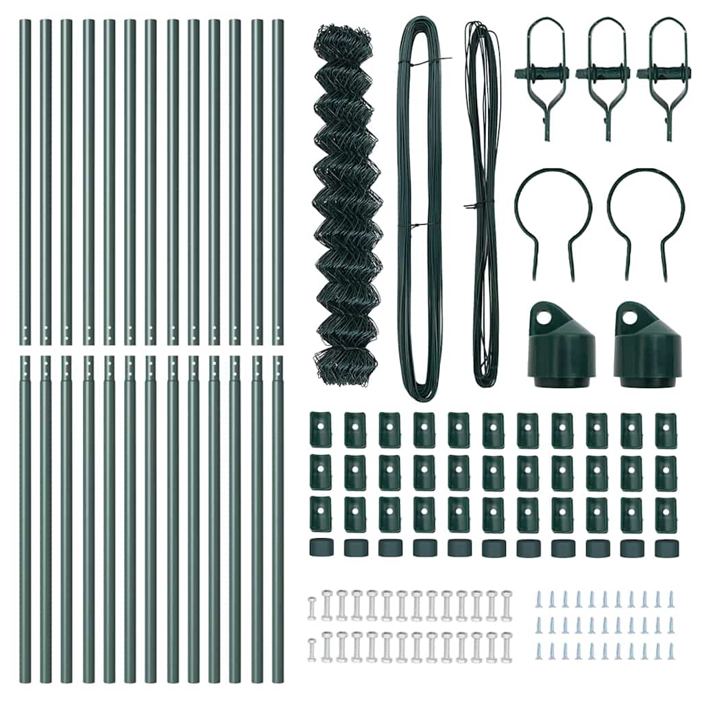 Chainlink Fence Ground Fix 1 x 25 m PVC-Coated Steel Green Mesh