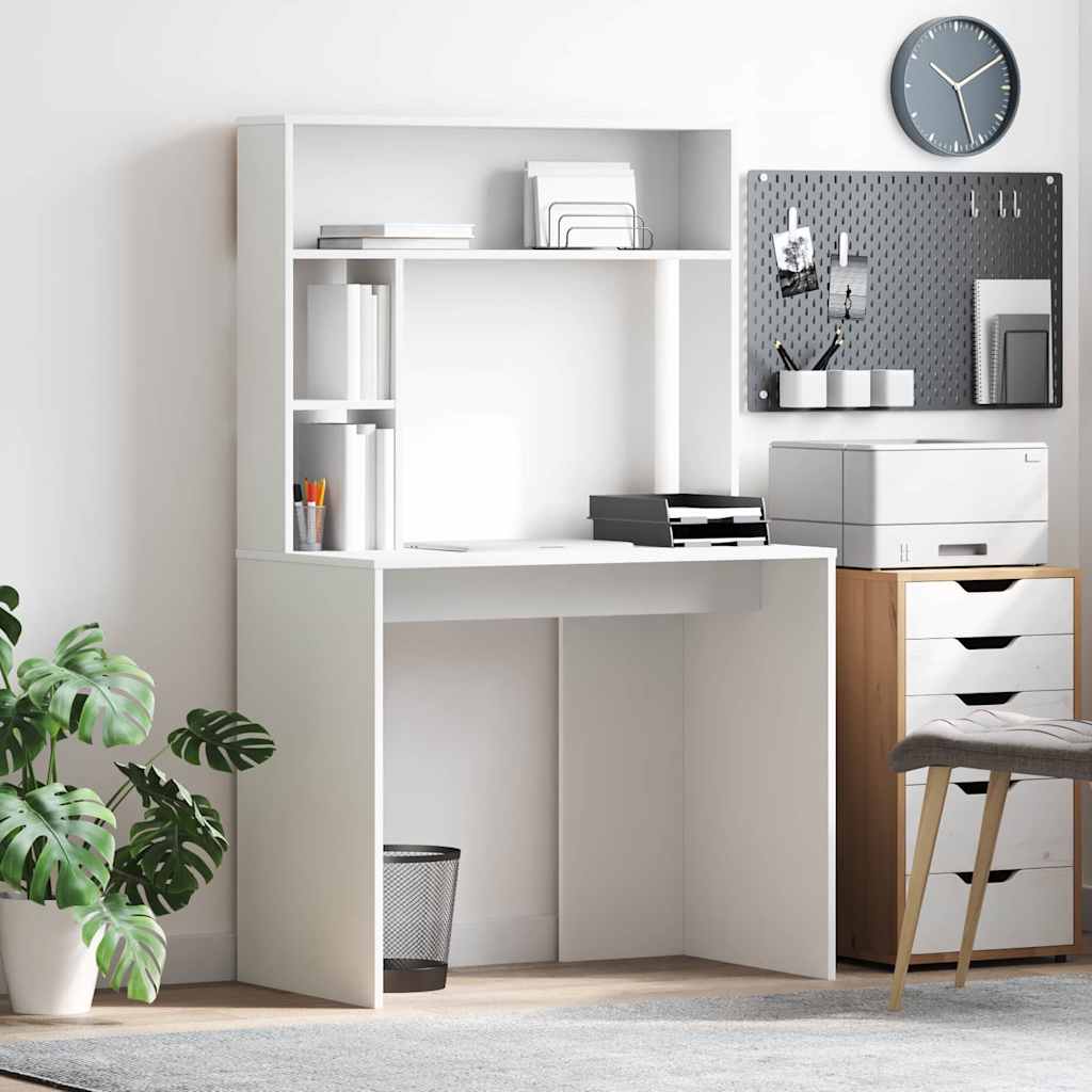 Desk with Shelf White 91 x 50 x 149 cm Engineered Wood