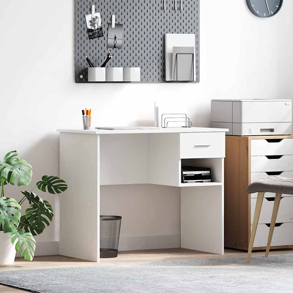 Desk with Drawer White 90 x 49 x 75 cm Engineered Wood