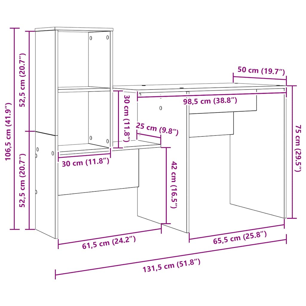 Desk with Shelf White 131,5 x 50 x 106,5 cm Engineered Wood