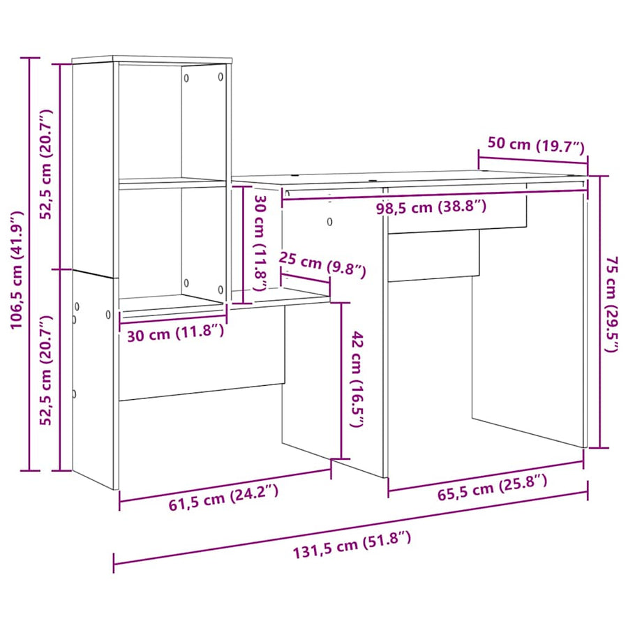 Desk White Engineered Wood 131,5 x 50 x 106,5 cm
