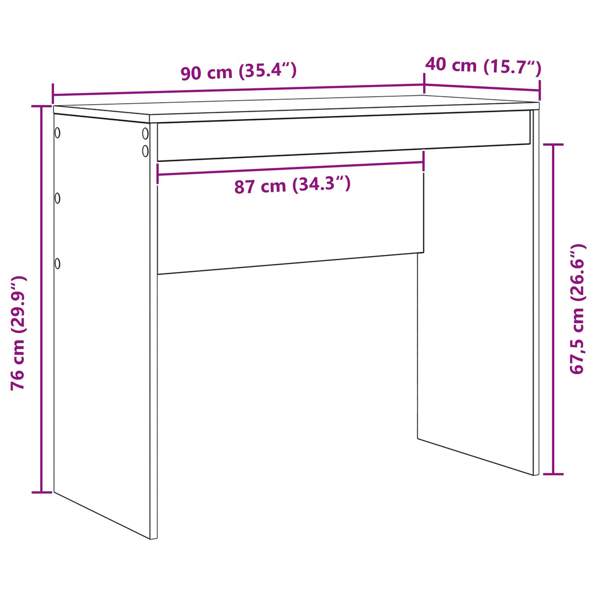 Desk White 90 x 40 x 76 cm