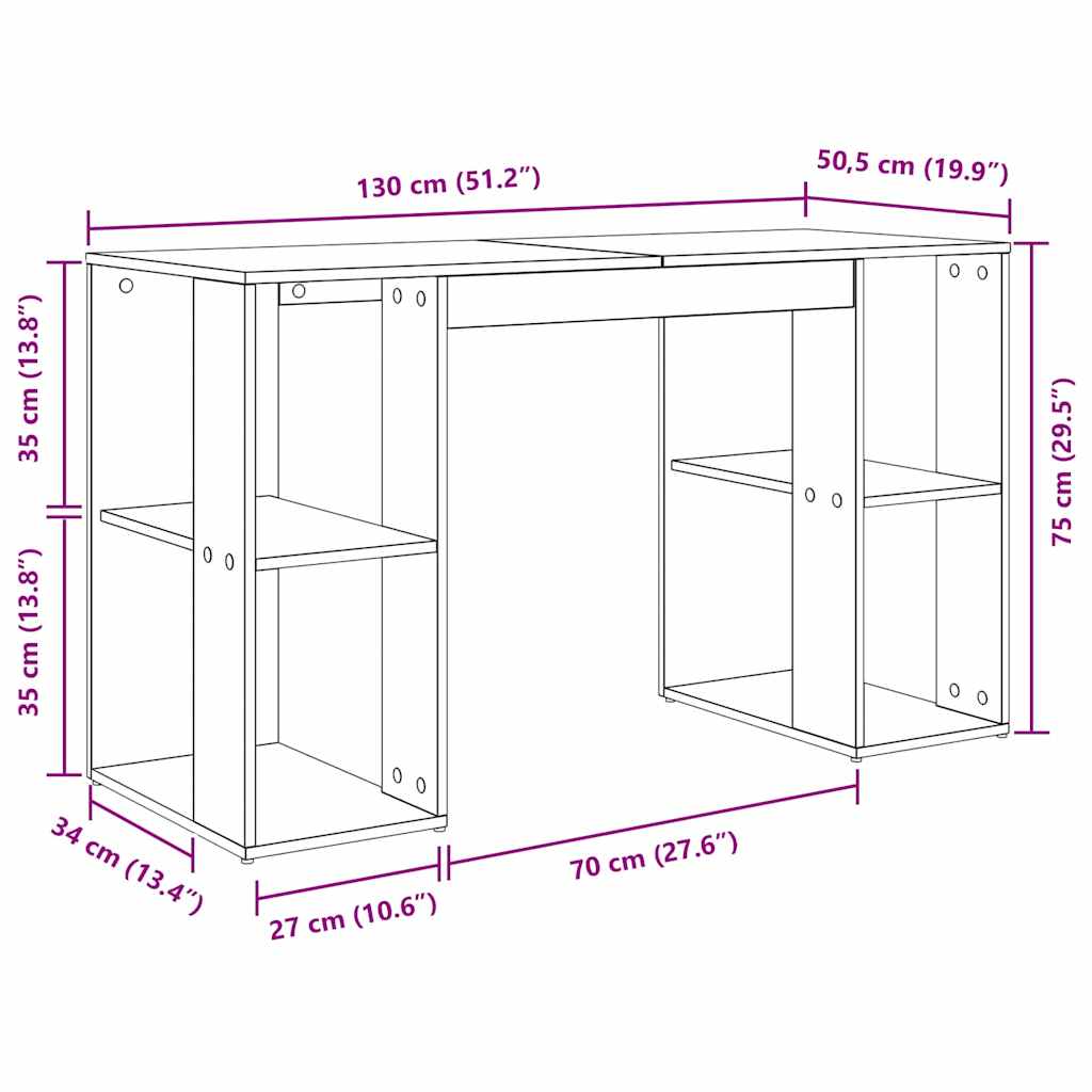 Desk with Storage White 130 x 50.5 x 75 cm Engineered Wood