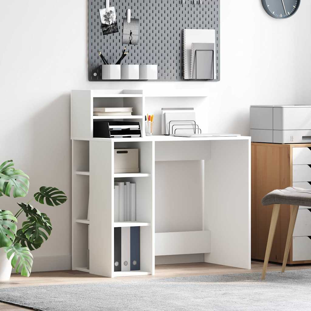 Desk with Storage White 90 x 48 x 101.5 cm Engineered Wood