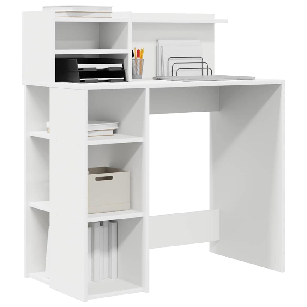 Desk with Storage White 90 x 48 x 101.5 cm Engineered Wood