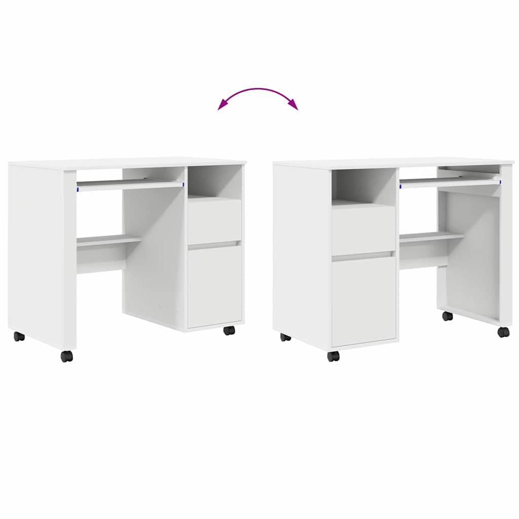 Desk with Wheels White 91 x 50 x 77 cm Engineered Wood