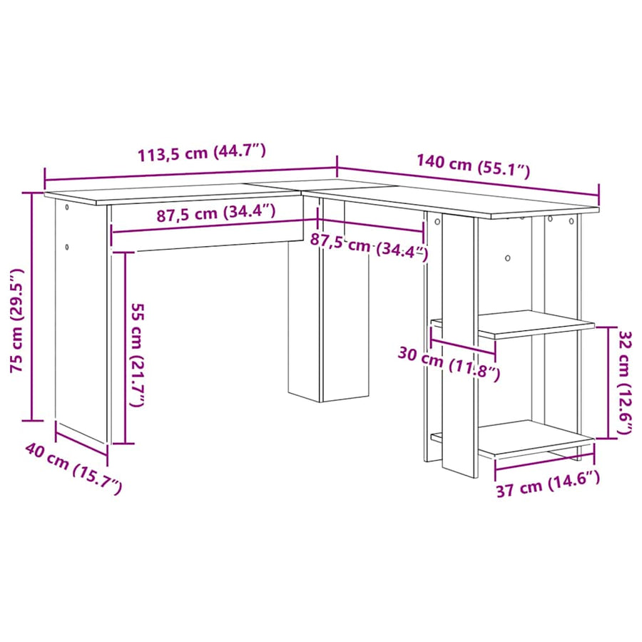 Corner Desk White Engineered Wood 140 x 113,5 x 75 cm