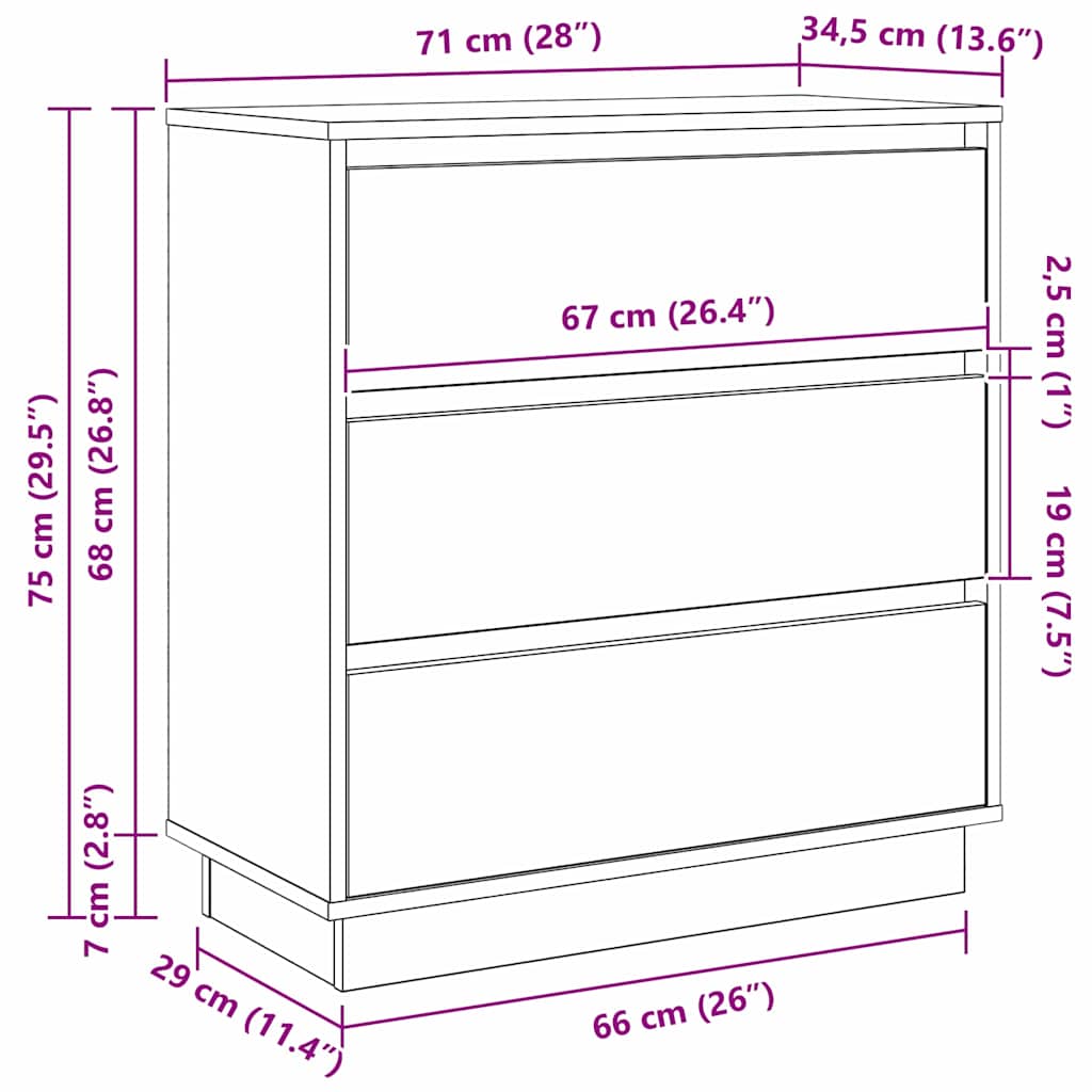 Bedside Cabinet with White 71 x 34.5 x 75 cm Engineered wood