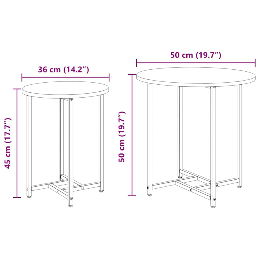 Side Table Set 2 pcs Black Oak 50 x 50 x 50 cm