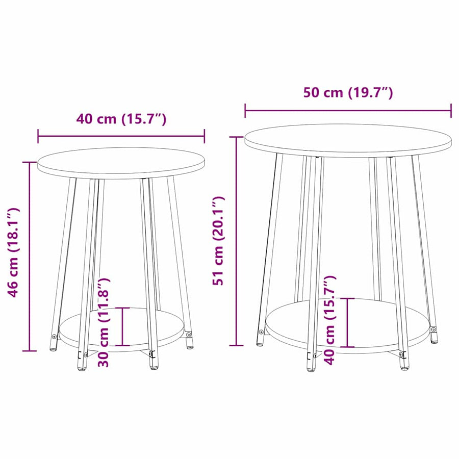 Side Table Set 2 pcs Black Oak 50 x 50 x 51 cm