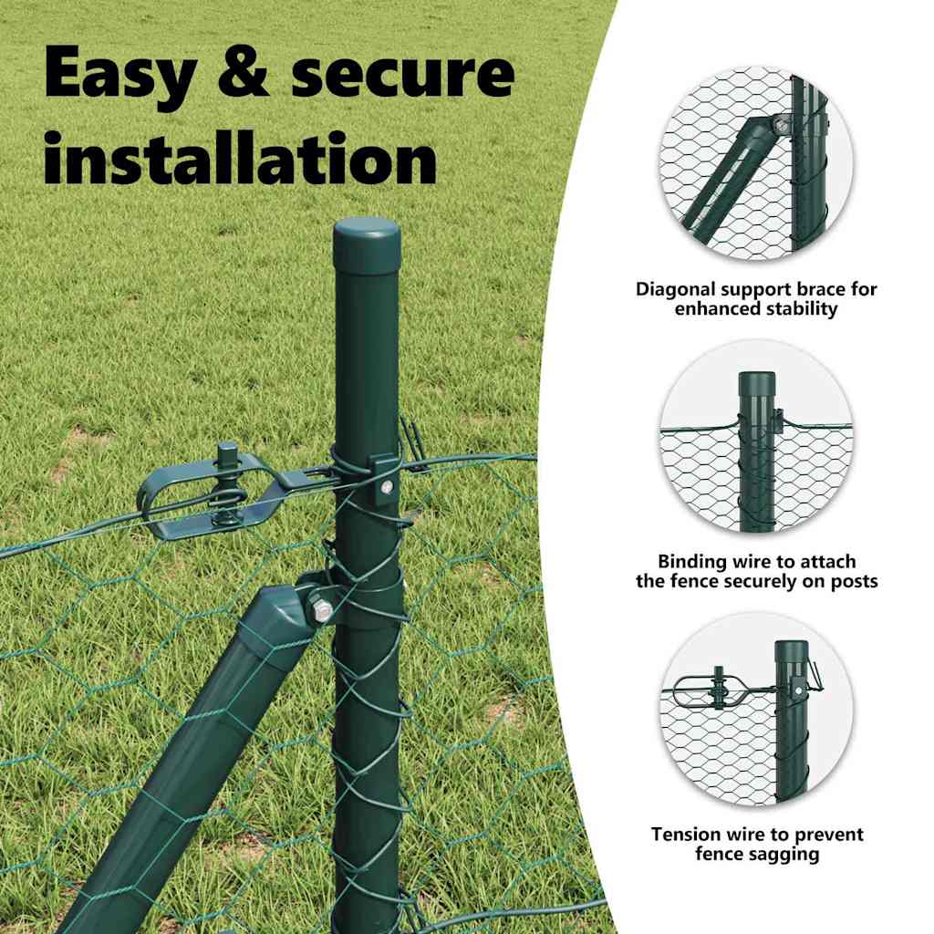 Outdoor Hexagonal Fence Ground Fix 25 x 1 m PVC-Coated Steel