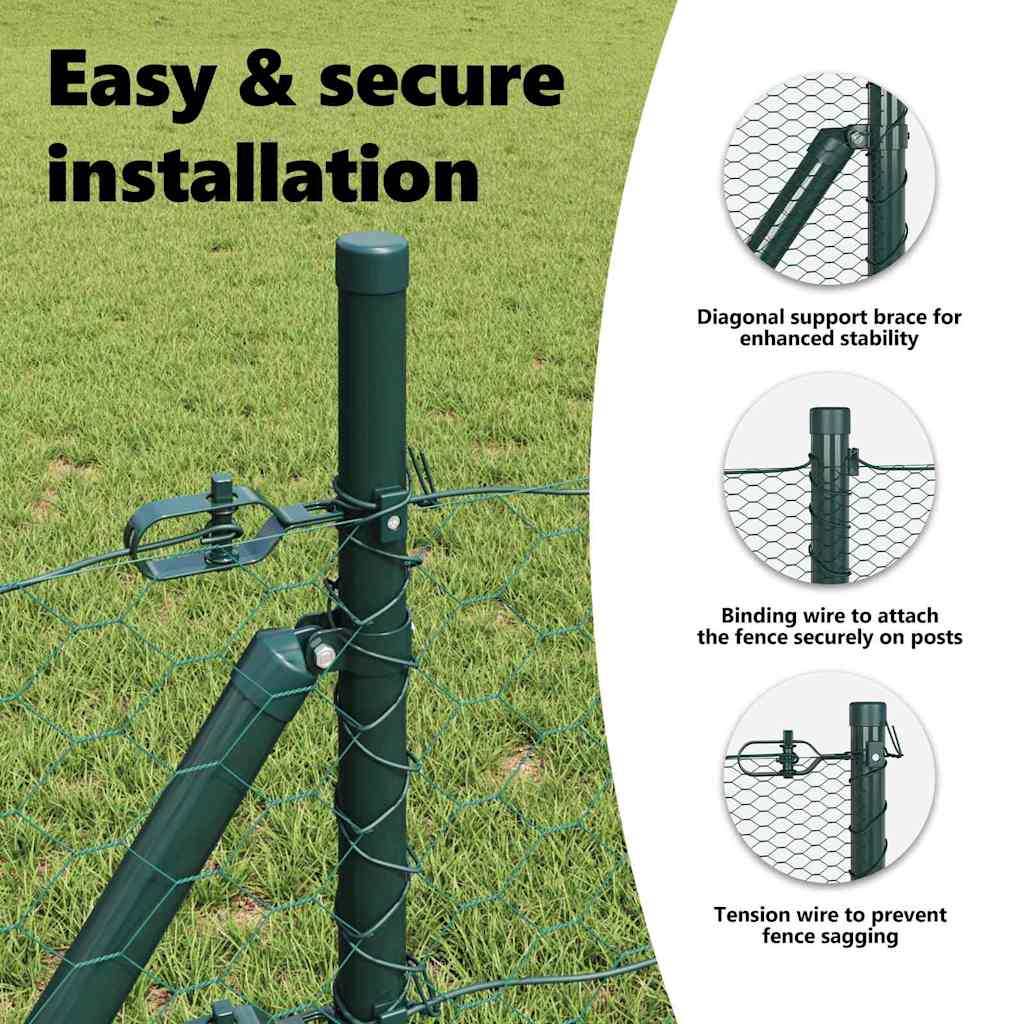 Hexagonal Fence Ground Fix 25 x 1,2 m PVC-Coated Steel Green