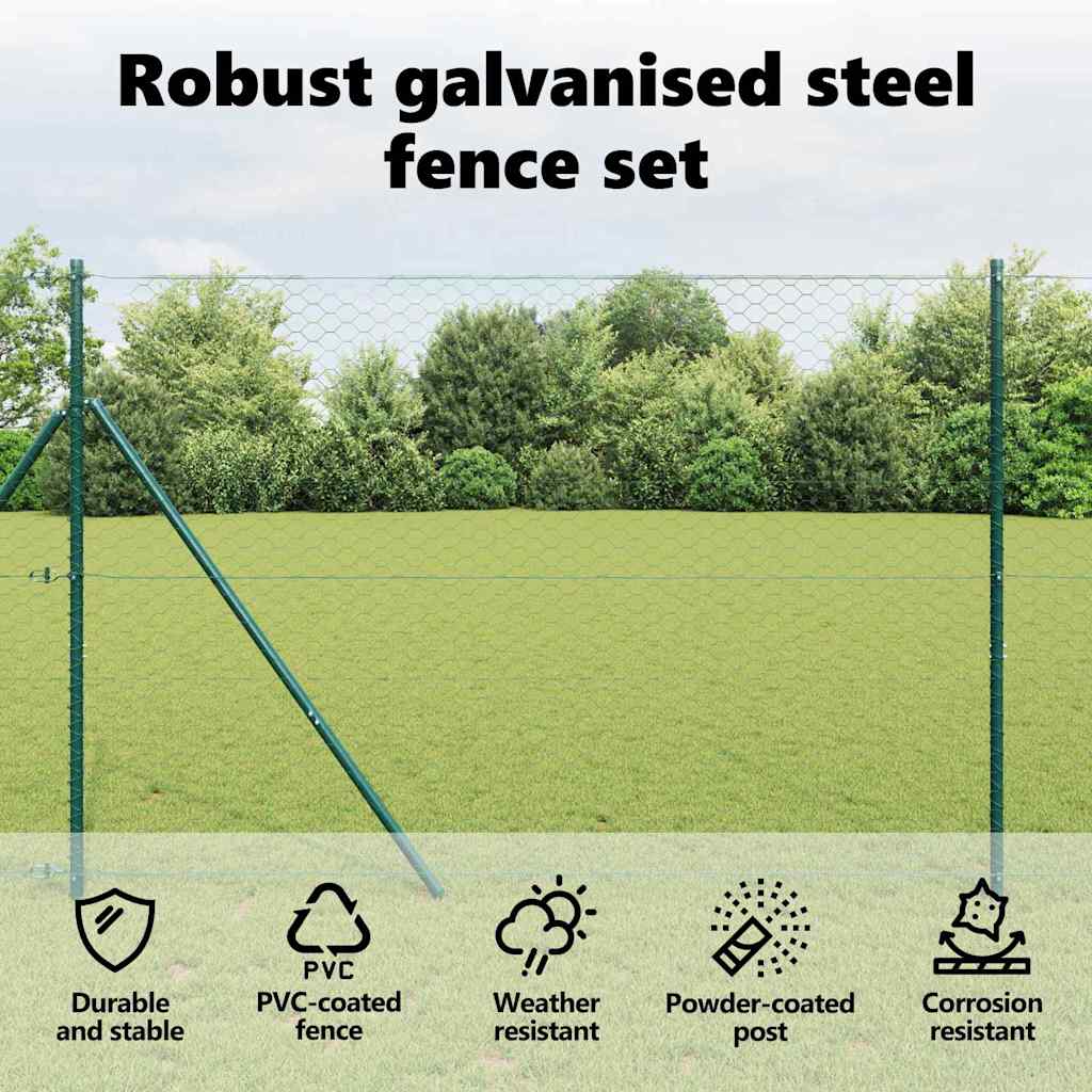 Hexagonal Fence Ground Fix 25 x 1,5 m PVC-Coated Steel Green