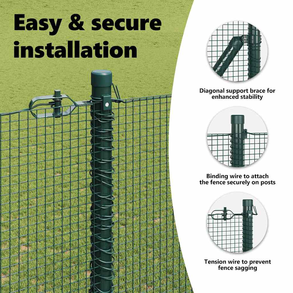 Welded Wire Fence Ground Fix 10 x 1,5 m PVC-Coated Steel Green