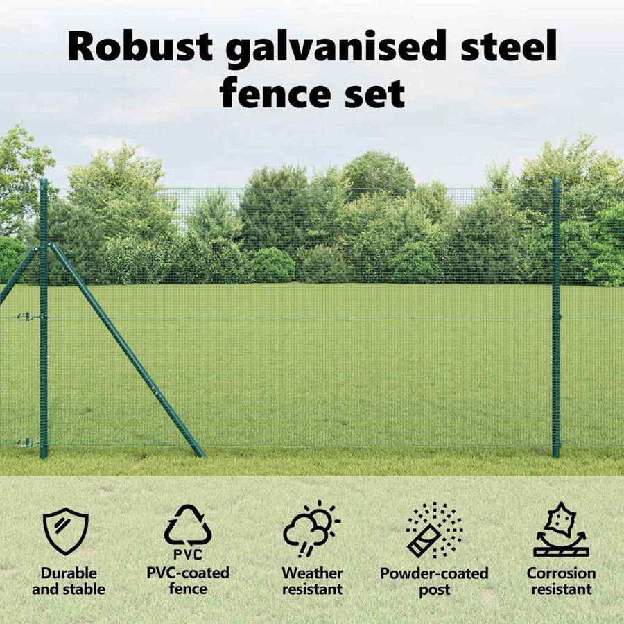 Welded Wire Fence Ground Fix 25 x 1 m PVC-Coated Steel Green