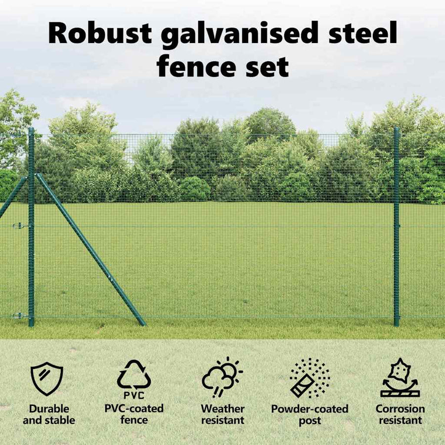 Welded Wire Fence Ground Fix 25 x 1 m PVC-Coated Steel Green