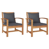 Garden Chairs 2 pcs Natural 60 x 65 x 76.5 cm Solid teak wood - Front View