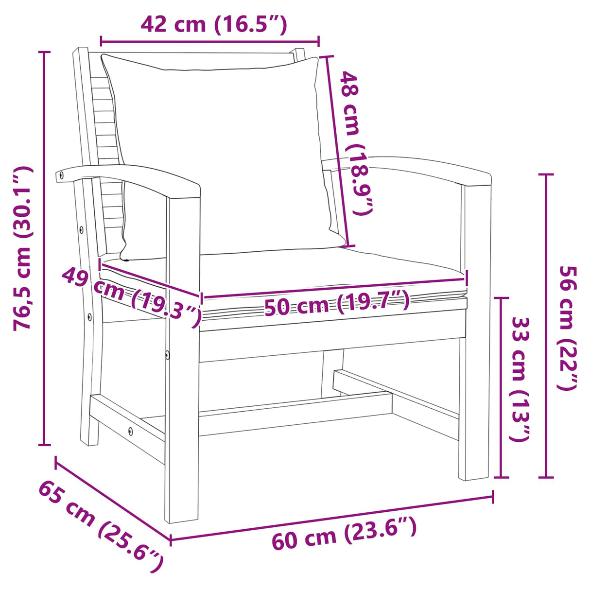 Chair 2 Piece Brown and Dark Grey 65 x 60 x 76.5 cm