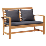 Garden Bench and Table Set with Cushion 2 Piece Solid Teak Wood - Front View
