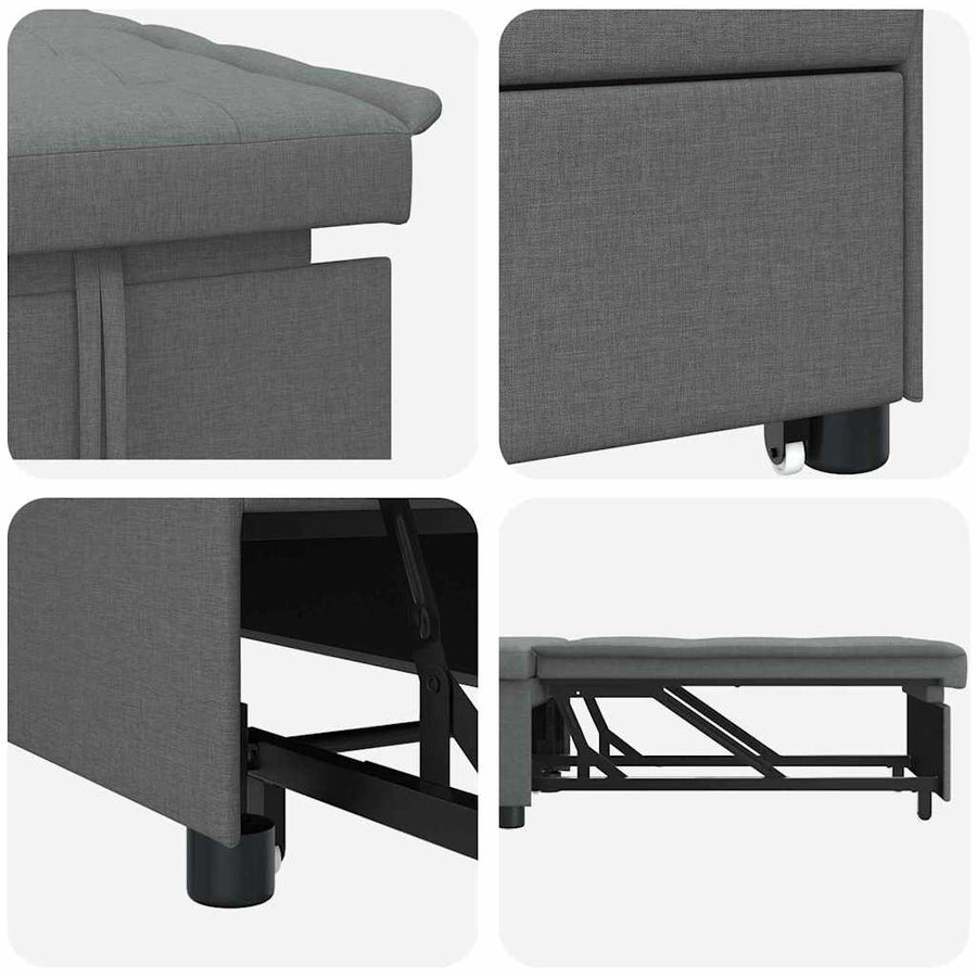 Pull Out Sofa Bed Dark Grey 194 x 50 x 82 cm Fabric