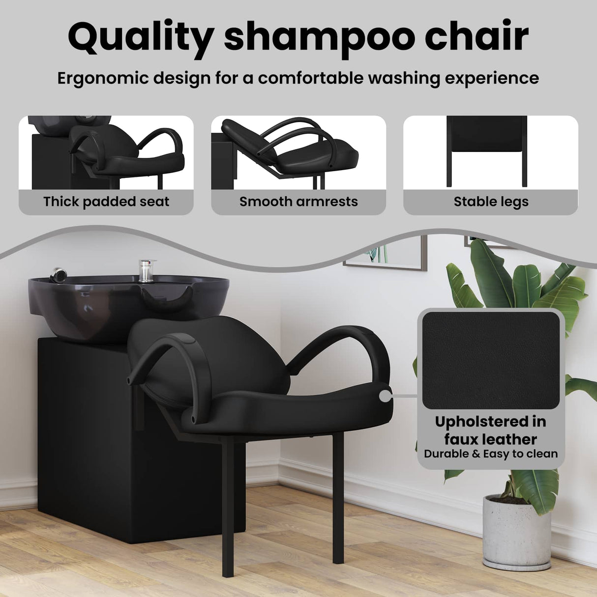 Shampoo Chair Height Adjustable Black 136 x 60 x 92 cm PVC