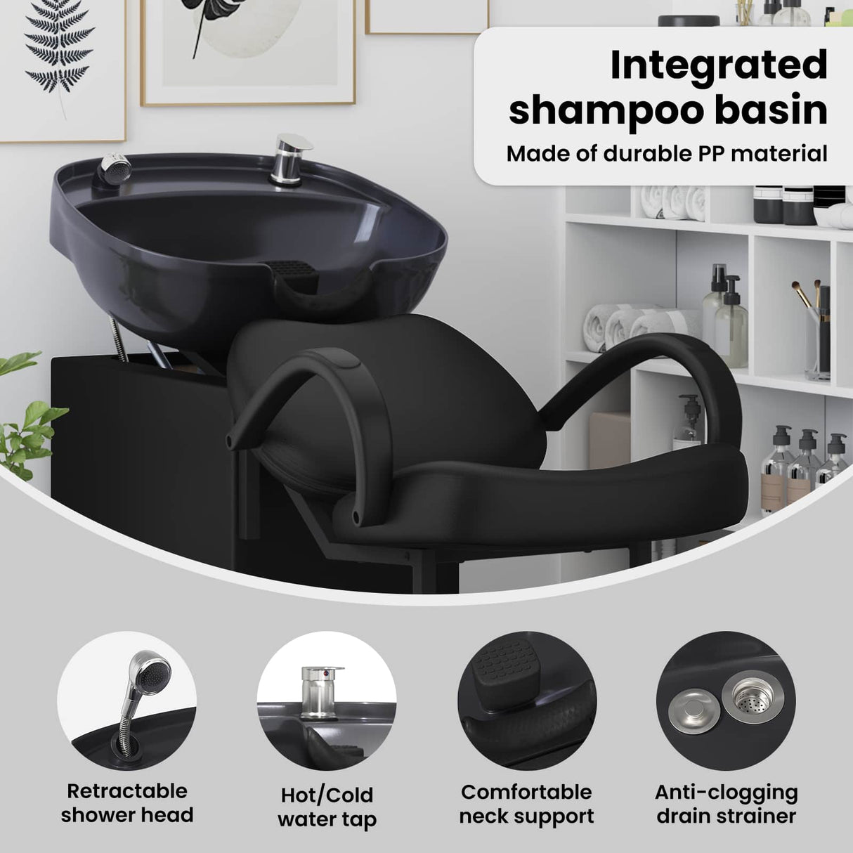 Shampoo Chair Height Adjustable Black 136 x 60 x 92 cm PVC