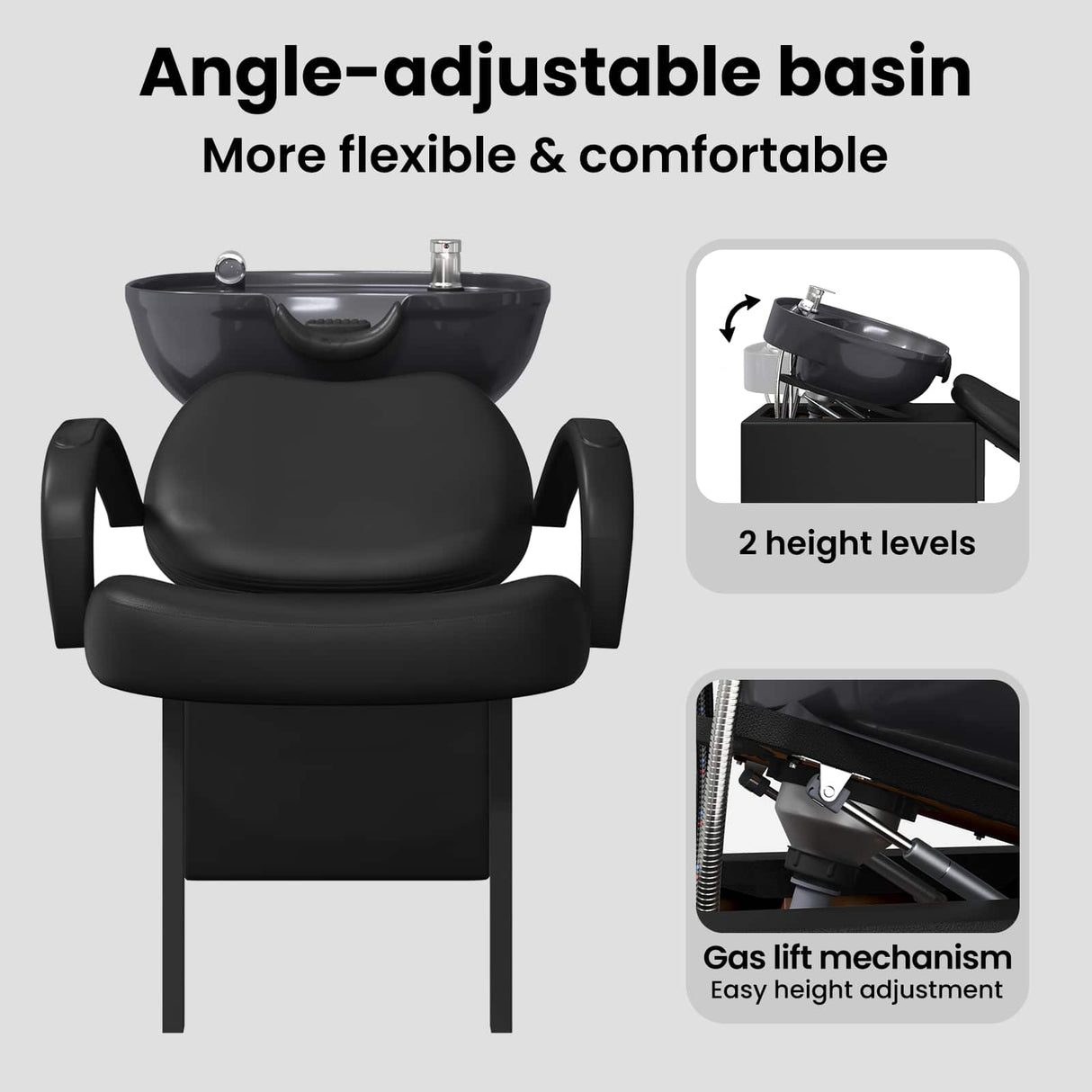 Shampoo Chair Height Adjustable Black 136 x 60 x 92 cm PVC