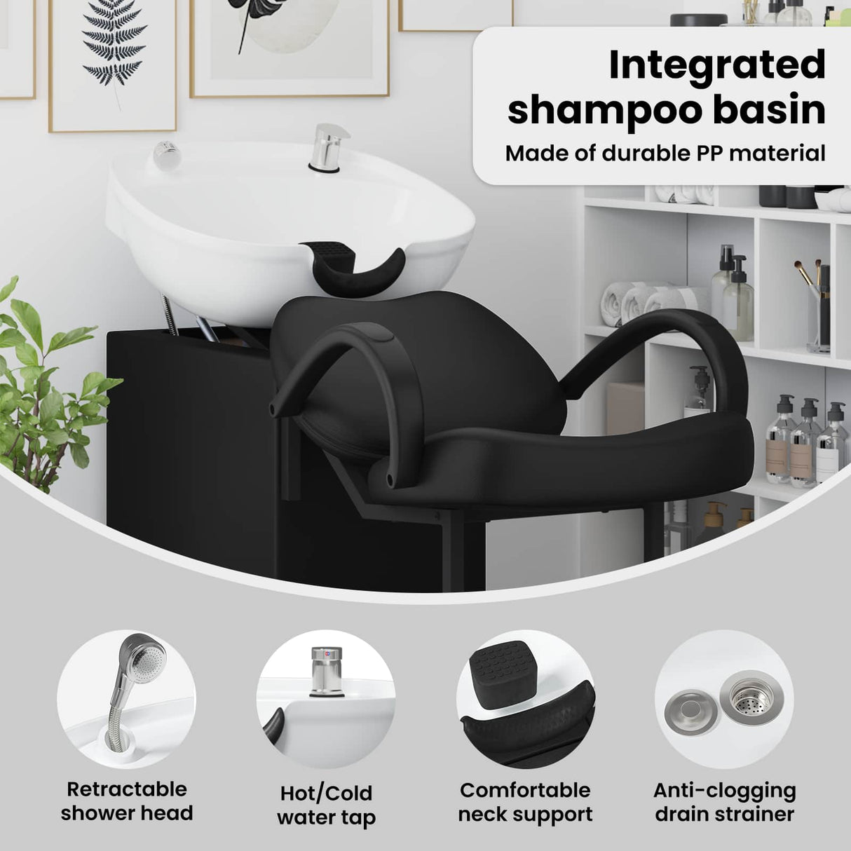 Shampoo Chair Manual Black and White 136 x 60 x 92 cm PVC