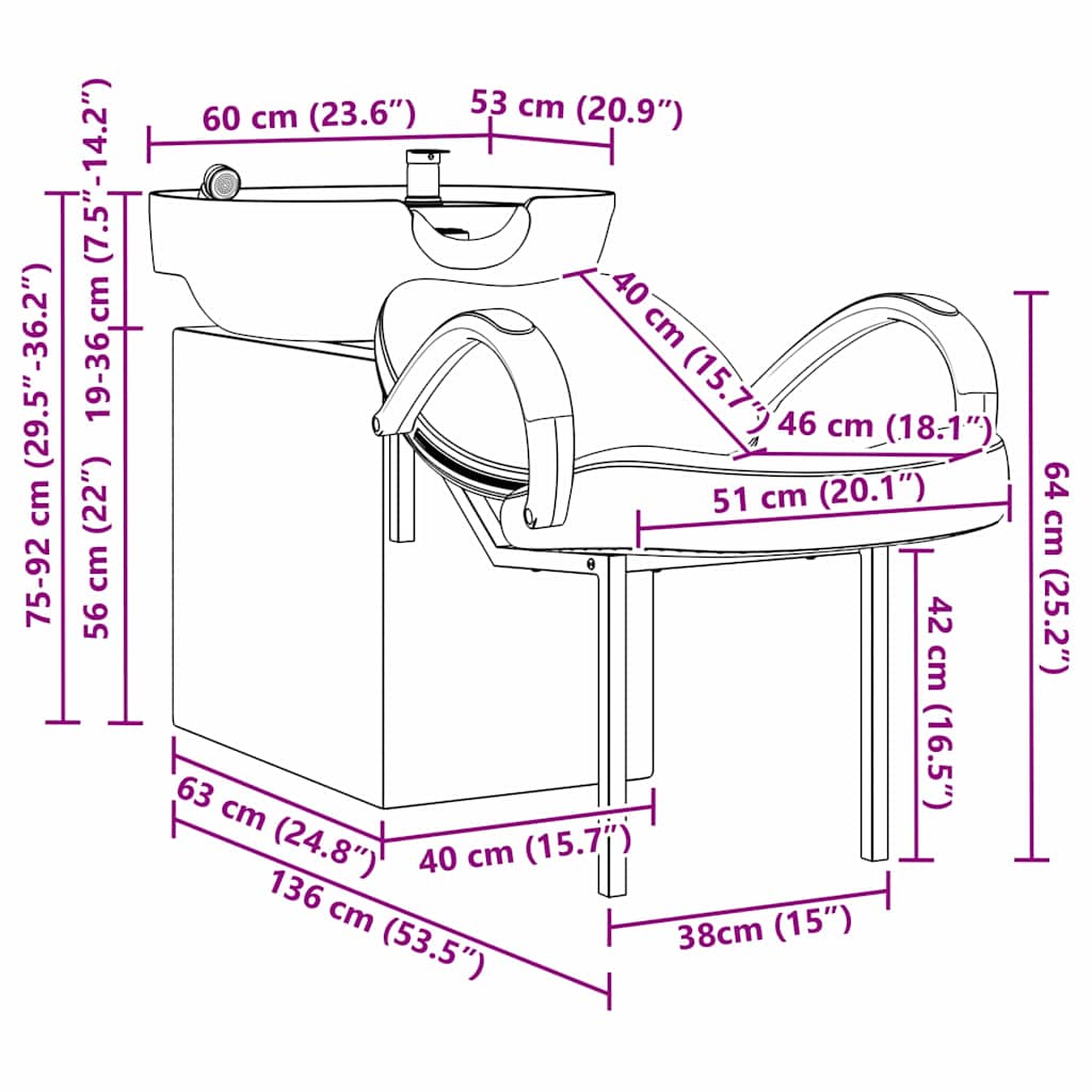 Shampoo Chair Manual Black and White 136 x 60 x 92 cm PVC