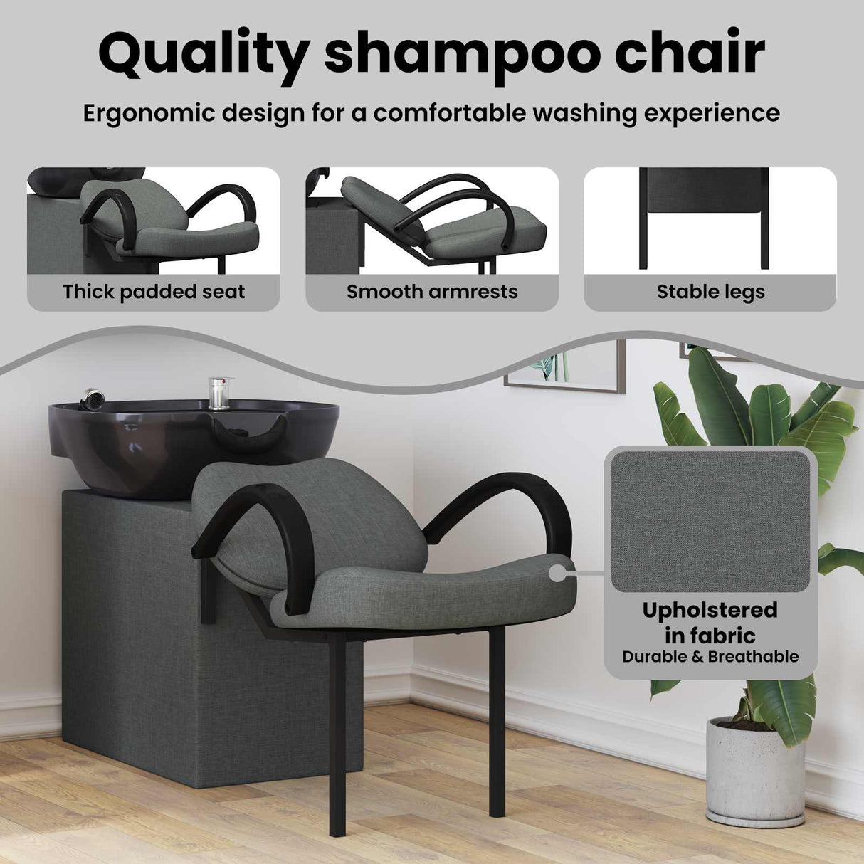 Shampoo Chair Dark Grey and Black 136 x 60 x 92 cm Fabric