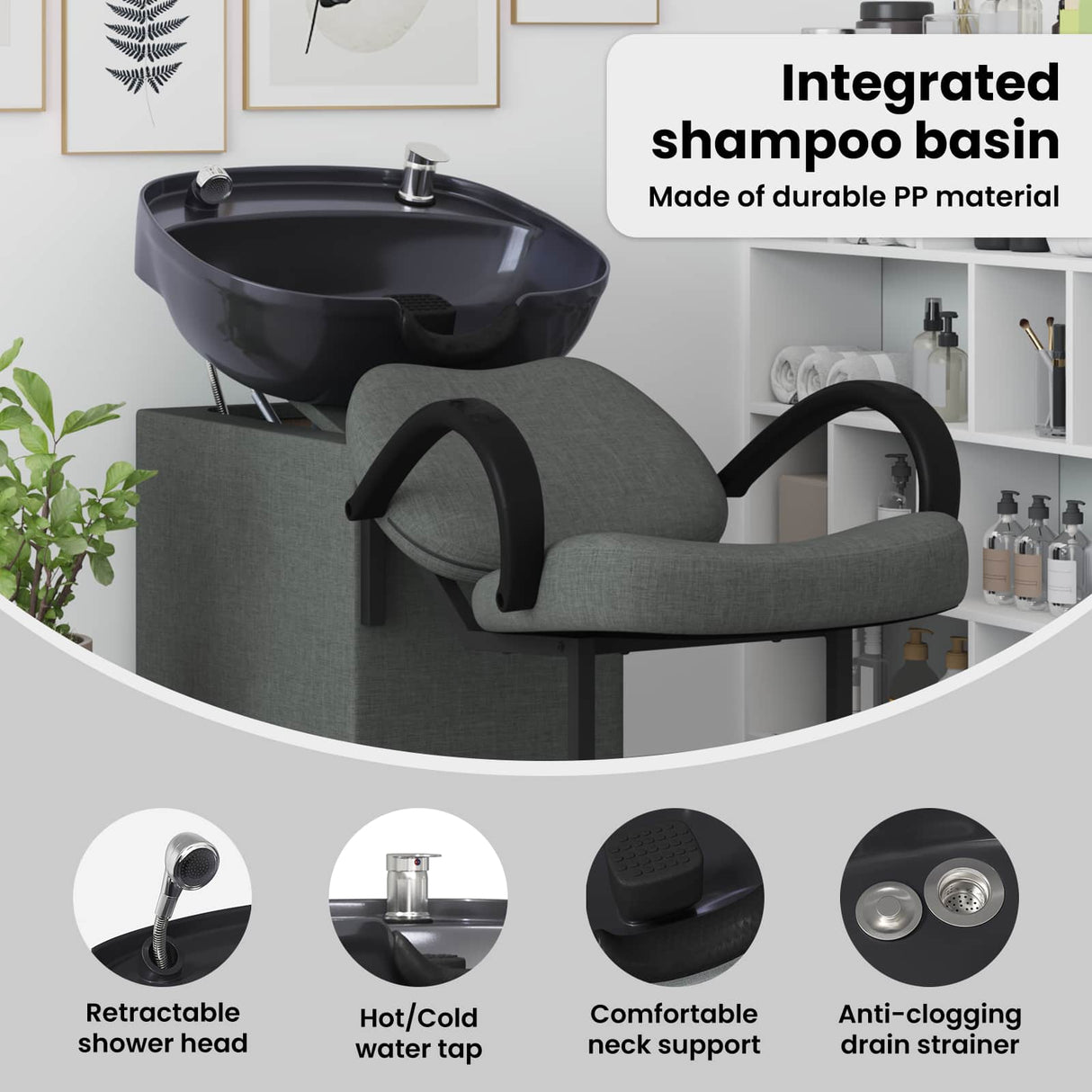 Shampoo Chair Dark Grey and Black 136 x 60 x 92 cm Fabric