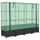 Raised Bed with Greenhouse Cover Rattan Look 160x40x138 cm - Front View
