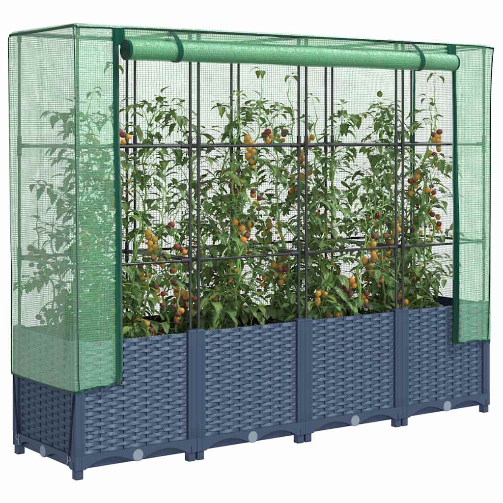 Raised Bed with Greenhouse Cover Rattan Look 160x40x138 cm