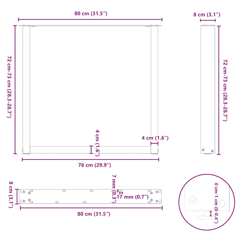 Dining Table Legs U-Shaped 2 pcs Black 80x(72-73) cm Steel