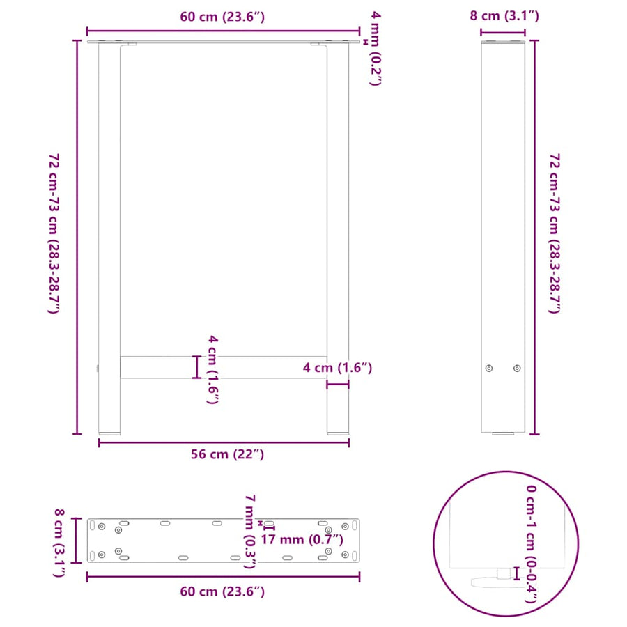 Dining Table Legs Black 2 pcs 60x(72-73) cm Steel