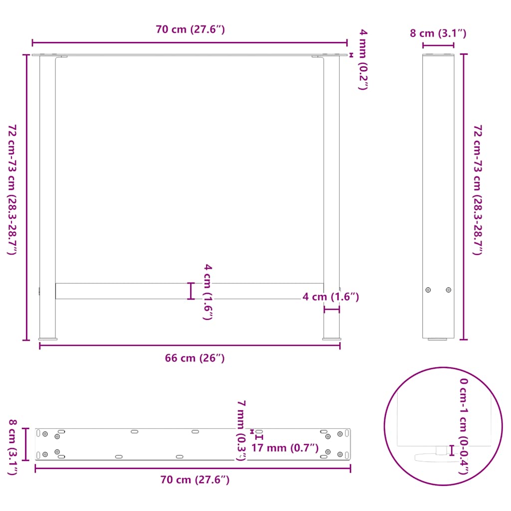 Dining Table Legs Black 2 pcs 70x(72-73) cm Steel