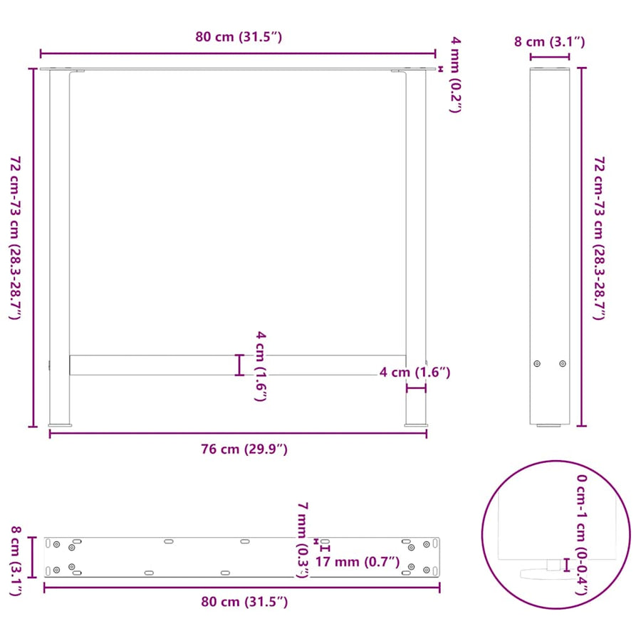 Dining Table Legs Black 2 pcs 80x(72-73) cm Steel