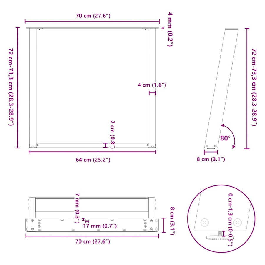 Dining Table Legs U-Shaped 2 pcs Black 70x(72-73) cm Steel