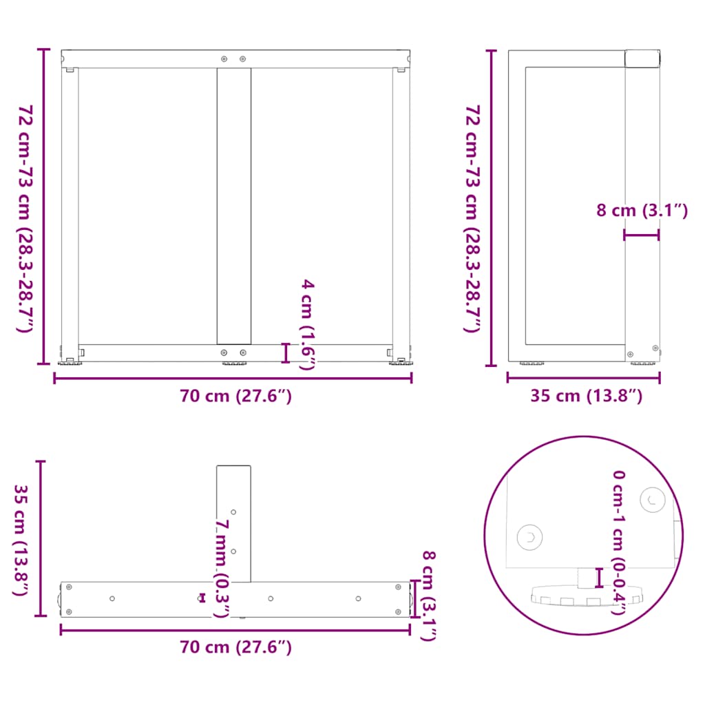 Dining Table Legs T-Shaped? pcs Black 70x35x(72-73) cm Steel