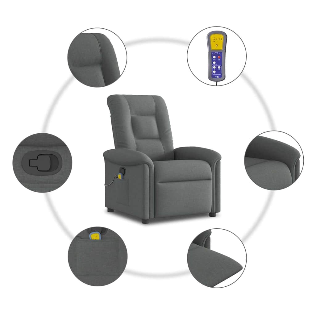 Massage Recliner Chair Dark Grey Fabric