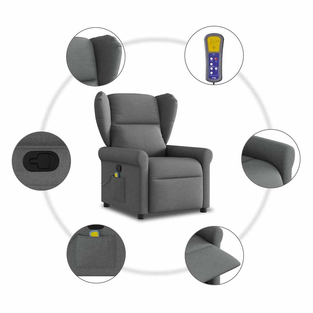 Massage Recliner Chair Dark Grey Fabric