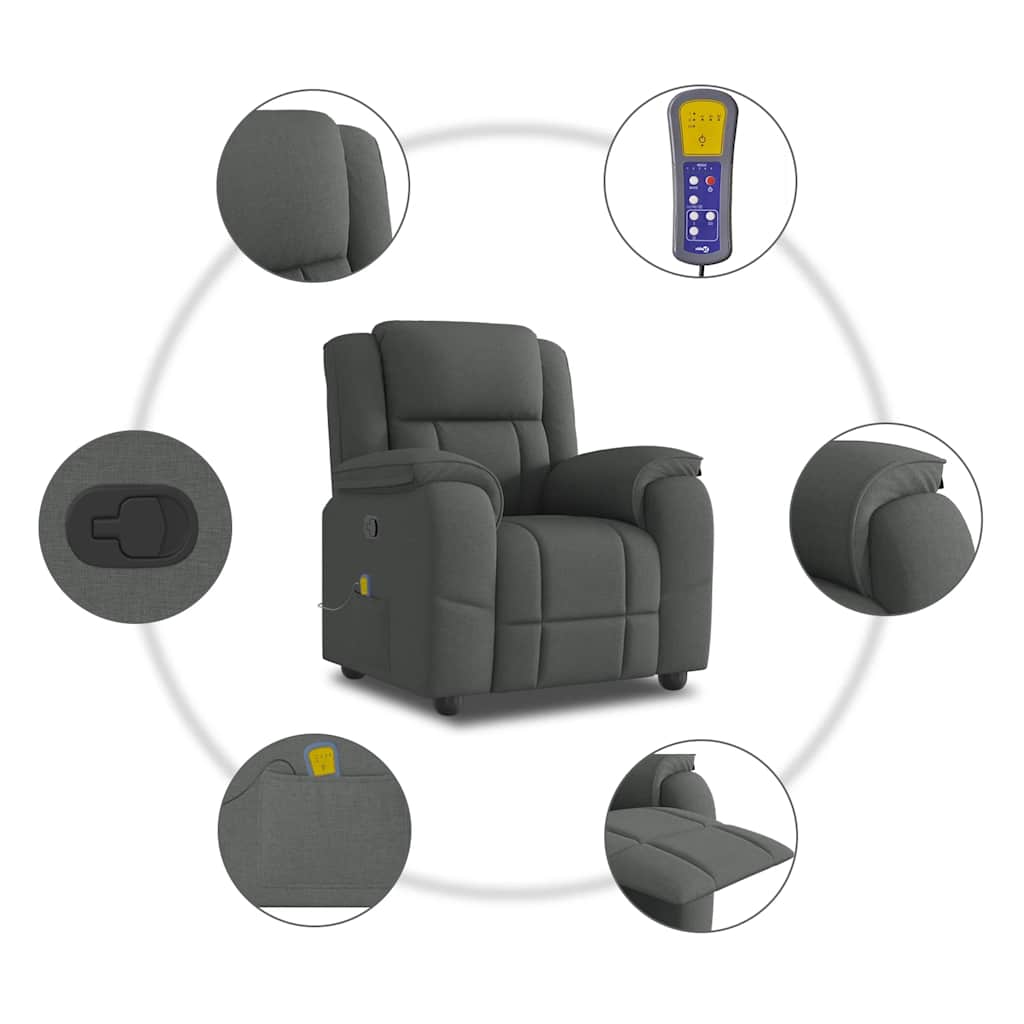 Massage Recliner Chair Dark Grey Fabric