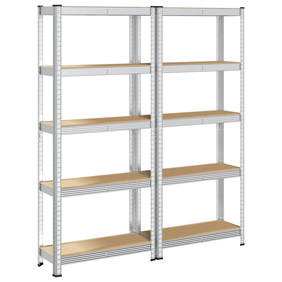 5-Layer Storage Shelves 2 pcs Silver Steel&Engineered Wood