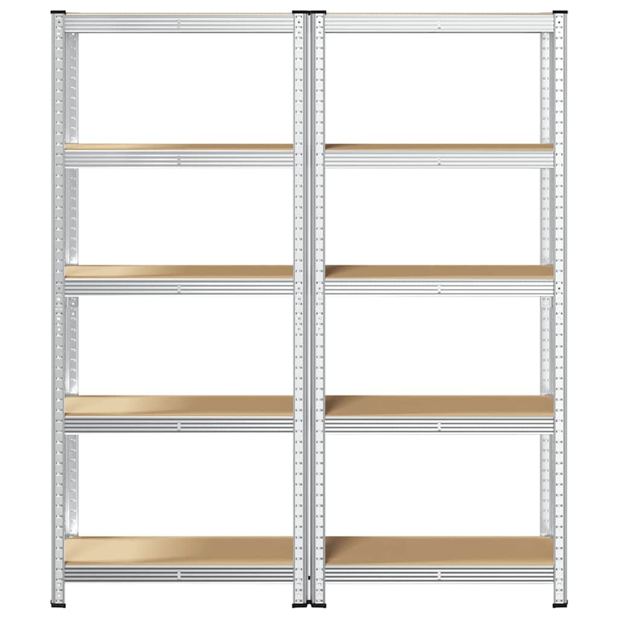 5-Layer Storage Shelves 2 pcs Silver Steel&Engineered Wood