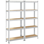 5-Layer Storage Shelves 2 pcs Silver Steel&Engineered Wood