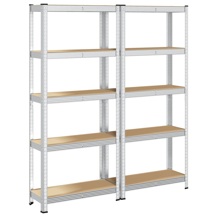 5-Layer Storage Shelves 2 pcs Silver Steel&Engineered Wood