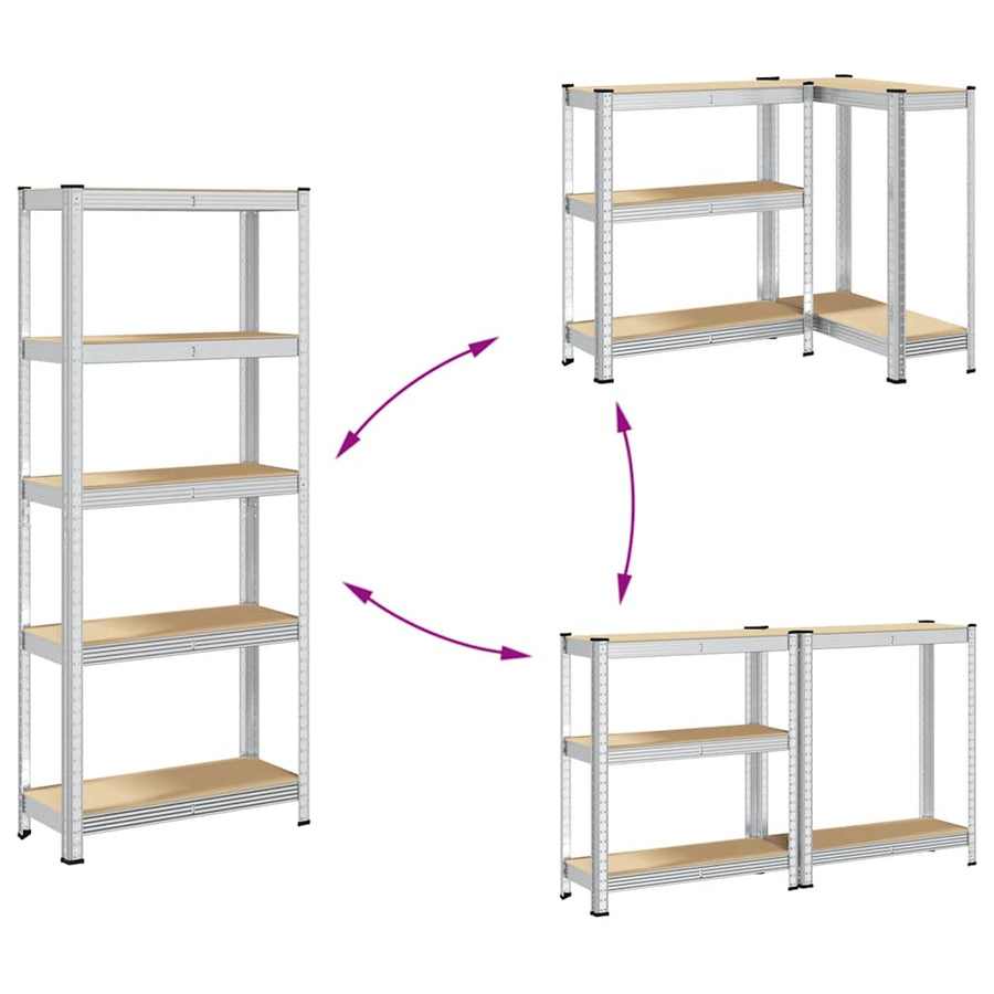 5-Layer Storage Shelves 2 pcs Silver Steel&Engineered Wood