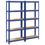 5-Layer Storage Shelves 2 pcs Blue Steel&Engineered Wood