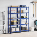 5-Layer Storage Shelves 2 pcs Blue Steel&Engineered Wood